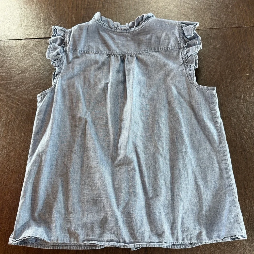 J. Crew Women’s Ruffled Denim Blue Top Sz M